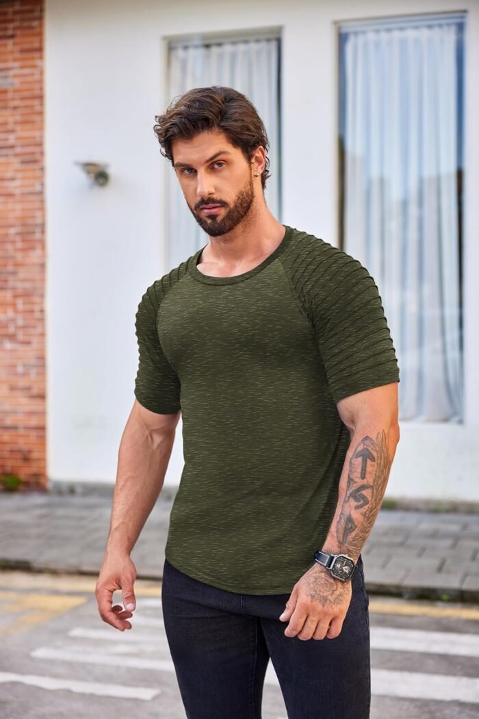 COOFANDY Men's Muscle T-Shirt Pleated Raglan Sleeve Bodybuilding Gym Tee Short Sleeve Fashion Workout Shirts Hipster Shirt - Image 3