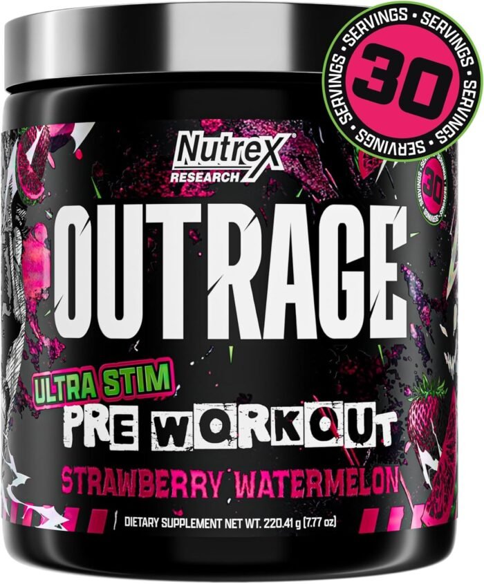 Outrage Ultra HIGH STIM Pre-Workout Powder for Men | 400mg Caffeine, L-Citrulline, Beta-Alanine, Creatine | Extreme Energy, Focus, Strength & Endurance (30 Servings, Strawberry Watermelon) - Image 2