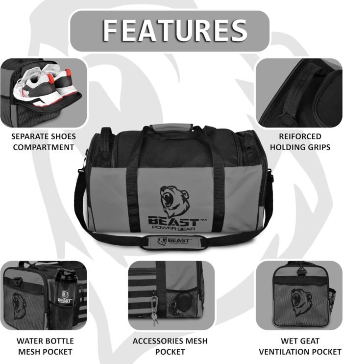 Duffel Gym Bag For Women with Shoe Compartment, Sports Bag with Zippered Pockets, Adjustable Straps Duffle Gym Bag For Men - Image 3