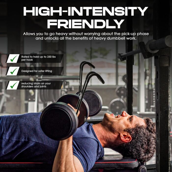 MVRK Dumbbell Spotter Hooks Hanger - Heavy Power Dumbbells Rack Attachments for Dumbbell Bench Press Hold Up 250LB - Image 3