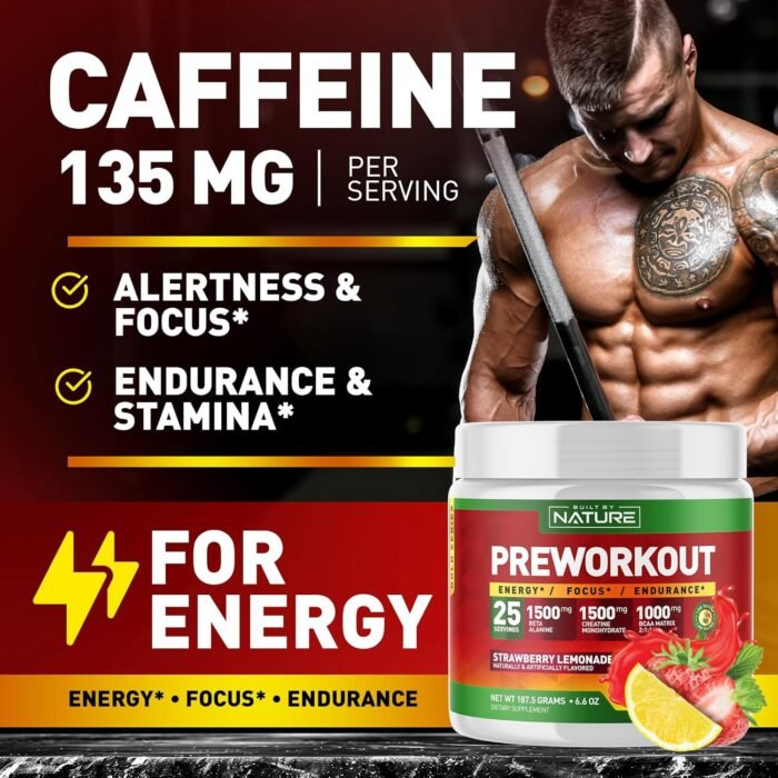 Built by Nature Pre Workout Powder with Beta Alanine, Creatine Monohydrate, BCAA, L Citrulline, L Arginine and Caffeine - Strawberry Lemonade Flavor - 25 Servings - Image 5