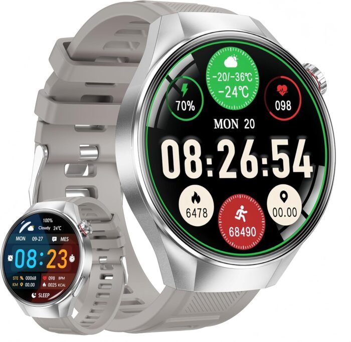 G5 Plus Smart Watch,1.75" AMOLED Always On Display,IP68/IPX8 Waterproof,110+Sports Modes,Blood Oxygen/Heart Rate Monitor,Bluetooth Calling,Sleep Tracker,Custom Watch Faces,Military Grade (Silver) - Image 2