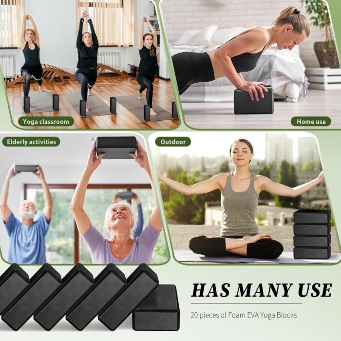 20 Pcs Foam EVA Yoga Blocks Lightweight Non-Slip Supportive Foam Blocks Yoga Prop Accessories for Pilates, Stretching and Meditation, Men and Women Yogi (Black) - Image 7