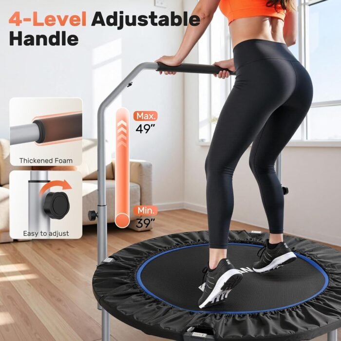 BCAN 40/48" Foldable Mini Trampoline Max Load 330lbs/440lbs, Fitness Rebounder with Adjustable Foam Handle, Exercise Trampoline for Adults Indoor/Garden Workout - Image 3