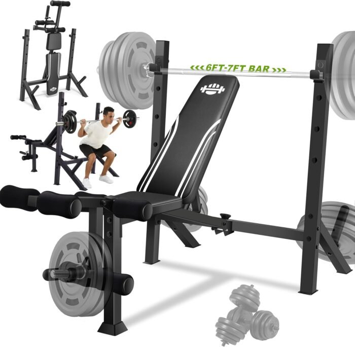 ANCHEER Foldable Weight Bench with Squat Rack Adjustable Bench Press Set for Home Gym Strength Training with Leg Developer, Weight Storage Rod Suitable for 1 & 2 Inch Plates - Image 2