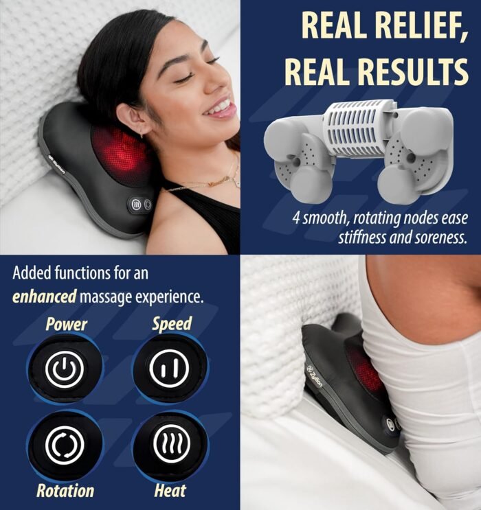 Zyllion Shiatsu Back and Neck Massager with Heat (FSA HSA Eligible) Cordless Rechargeable 3D Kneading 2-Speed Electric Deep Tissue Massage Pillow for Muscle Pain Relief on Shoulder, Leg, Foot ZMA-34RB - Image 7
