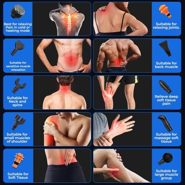 Massage Gun Deep Tissue with Heat and Cold Head, 6 Temperatures, 20 Levels & 10 Heads, Handheld Muscle Massager Gun with Carry Case, Portable Percussion Muscle Massager Gun (Black) - Image 5