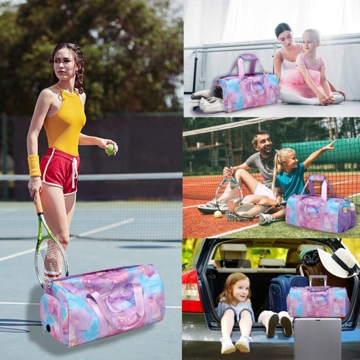 Gym Duffle Dance Ballet Bag with Separate Dry Wet Pocket and Shoes Compartment - Weekender Overnight Travel Foldable Bag for Girls Teen Women (Purple) - Image 8