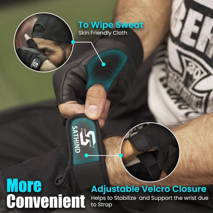 Leather Workout Gloves for Men & Women – Anti-Slip Weightlifting, Gym, and Cycling Gloves with StretchBack Mesh, Full Palm Protection Extra Grip for Fitness & Cross-Training Gloves - Image 5