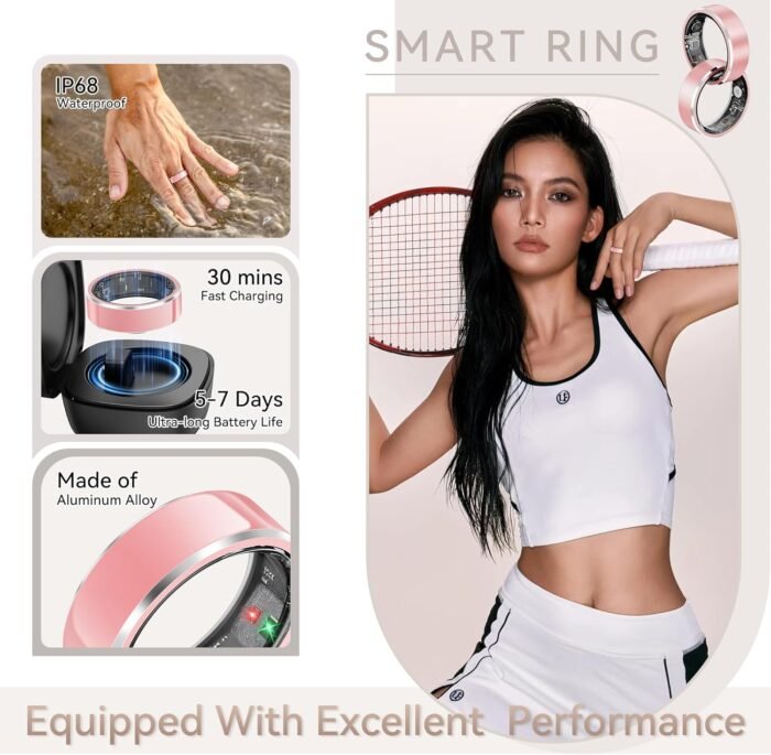 Health Smart Ring for Men Women, Fitness Tracker with Heart Rate/Blood Pressure/Blood Oxygen Monitor,Sleep Tracker,Pedometer, IP68 Waterproof Ring for iPhone&Android, No Subscription (Pink, Size8） - Image 8