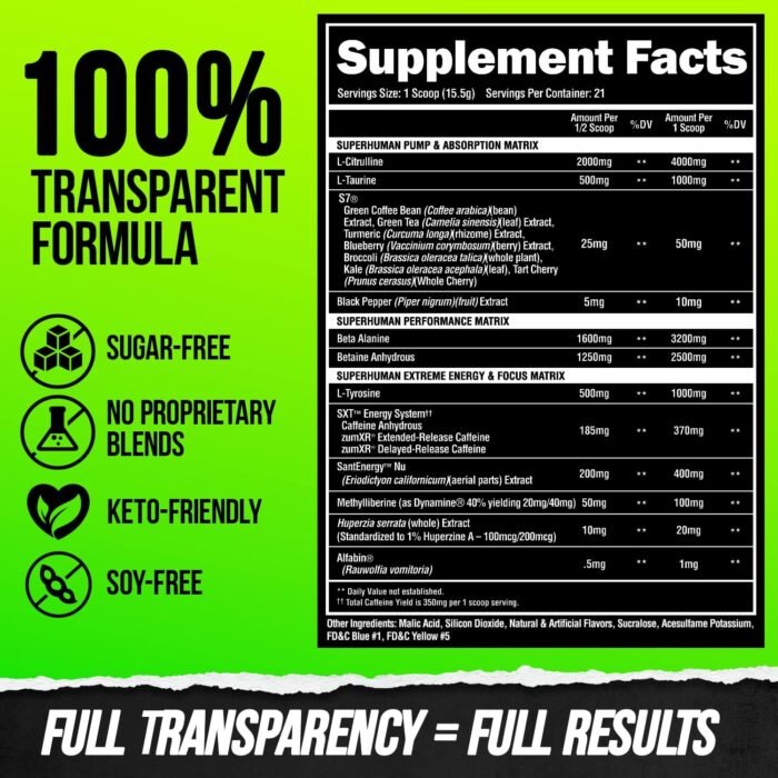 ALPHA LION Superhuman Extreme High Stim Pre Workout Powder, Beta Alanine, L-Taurine & 356mg Tri-Source Caffeine for Sustained Energy, Nitric Oxide & Citrulline for Pump (21 Servings, Sour Gummy Bear) - Image 6