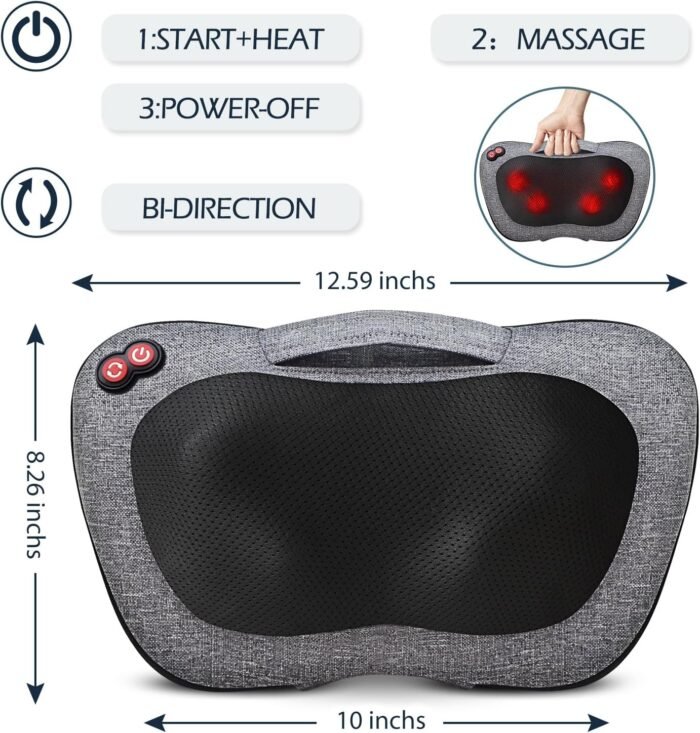 VIKTOR JURGEN Shiatsu Back Massager with Heat – Deep Tissue Massage for Neck, Shoulder, Leg, Upper & Lower Back Pain Relief, Electric Kneading 3D Massage Pillow Gifts for Men Women Dad, Mom, Christmas - Image 7