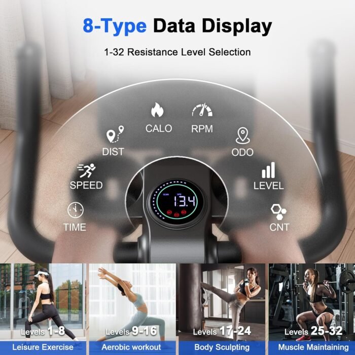 Superun Exercise Bike, Stationary Bikes for Home Gym with 32-Level Magnetic Resistance, 300LBS Capacity Indoor Cycling Bike with Comfortable Seat, LED Display - Image 7