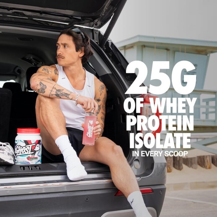 GHOST Clear Whey Isolate Protein Powder, Strawberry Watermelon - 1.57 LB Tub, 25G of Whey Protein - Post Workout Drink for Muscle Gain & Recovery – Sugar Free, Soy Free & Zero Fat, 20 Servings - Image 4