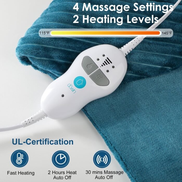 Heating Pads for Back Pain Relief,Wearable Electric Heating Pad with Massager, 24"x35" Extra Large Heated Pad for Neck and Shoulders Cramps,Auto-Shut Off,Machine Washable (Teal) - Image 6
