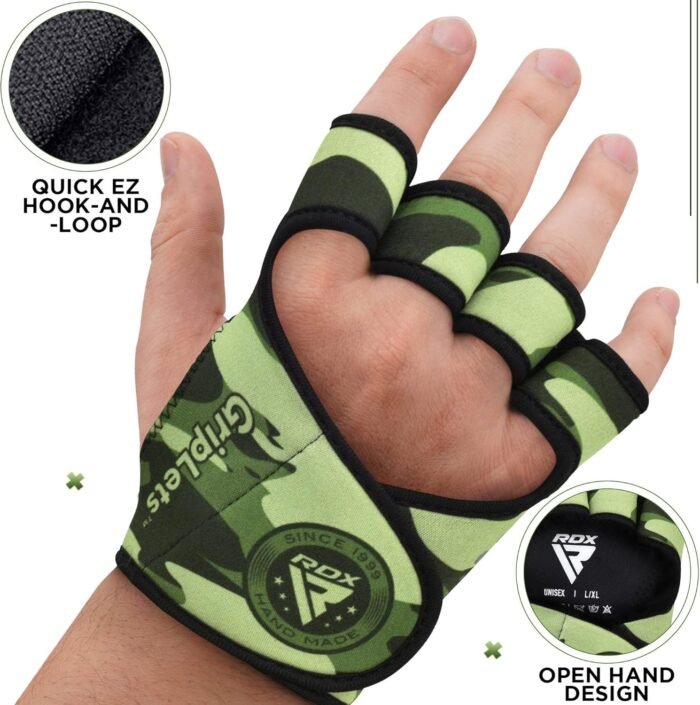 RDX Weight Lifting Gloves Grips, Gym Fitness Workout, Anti Slip Ventilated Open Back Gripper, Strength Training HIIT Exercise Deadlift, Men Women Cycling Rowing Climbing Hanging Pull Ups Gymnastics - Image 5
