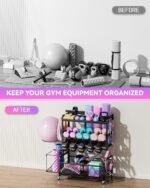 Home Gym Organizer All-in-One Yoga Dumbbell Rack Kettlebell Sets Holder, for Workout Exercise Equipment, Yoga Mat, Fitness Accessories, Home Gym Equipment Storage with Wheels - Image 5