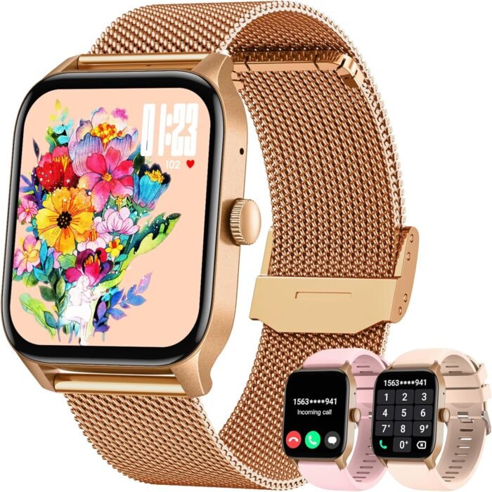 Smart Watches for Women Android iOS Phones: Gold Smartwatch for Women 1.83" Touchscreen with Answer/Make Call Waterproof Heart Rate Blood Pressure Sleep Sport Alarm Pedometer Calorie Fitness Tracker - Image 2