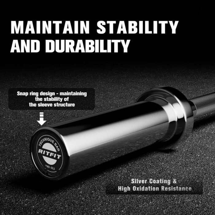 RITFIT Olympic Barbell 4ft/4.8ft/6ft - 2 Inch Weight Bar for Strength Training, Weightlifting, Squat, Deadlift, Bench Press, Curl, Overhead Press - 350lbs/500lbs Capacity 4FT Silver - Image 5