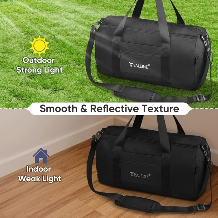 BALEINE Gym Bag for Women and Men, Small Duffel Bag for Sports, Gyms and Weekend Getaway, Waterproof Dufflebag with Shoe and Wet Clothes Compartments, Lightweight Carryon Gymbag (Black) - Image 9