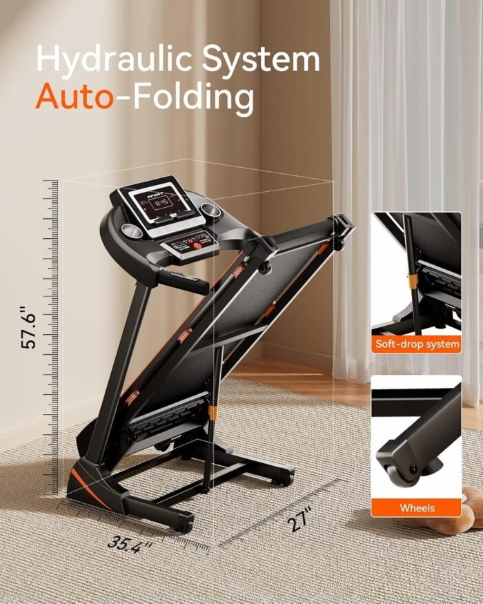 Treadmills for Home, Treadmill with 0-15% Auto Incline, 3HP Folding Treadmills for Running Walking with 300LBS Weight Capacity, Incline Treadmill Equipped with Bluetooth & Pulse Monitor - Image 7