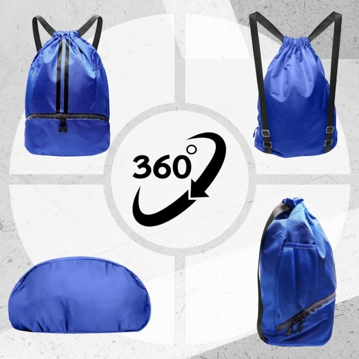Sports Drawstring Backpack, Gym Bag with Water Bottle Holder Pockets, Shoe Compartment, Waterproof Pocket, Drawstring Bag for Women Men - Image 7