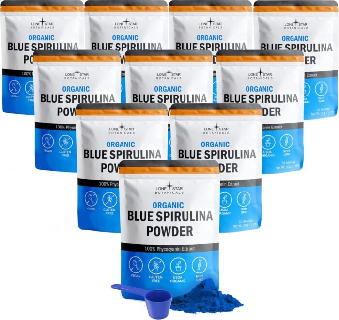 Organic Blue Spirulina Powder - 100% Pure Superfood Blue-Green Algae, Natural Food Coloring for Smoothies & Protein Drinks - Non GMO, Gluten-Free, Vegan + USDA Certified, 300 Servings, No Fishy Smell - Image 2