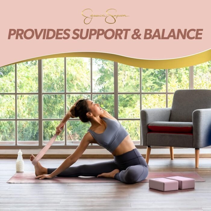 Jessica Simpson 4-Piece Yoga Kit - Pink Yoga Starter Set With Mat, Blocks, Strap - Image 5