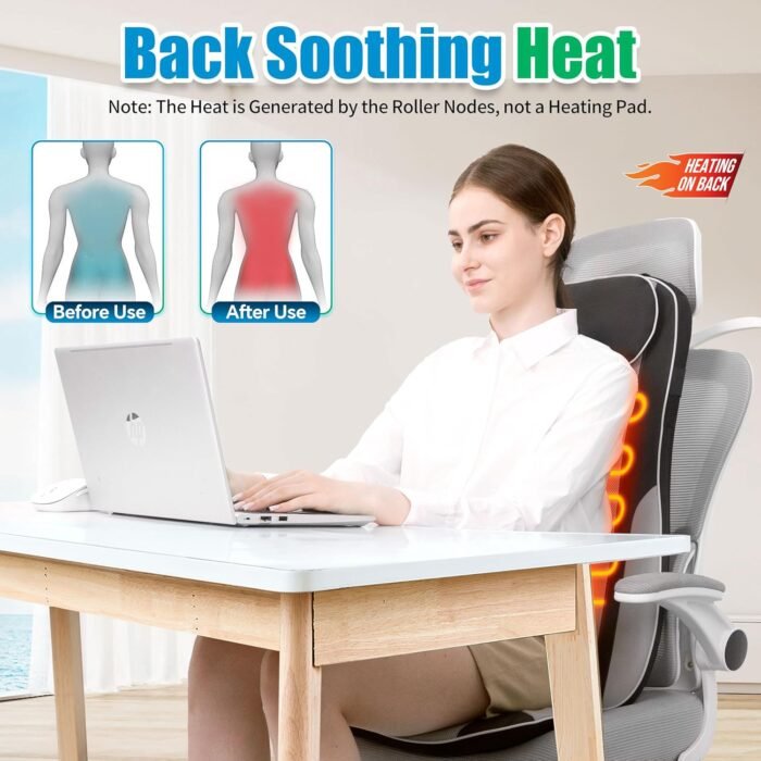 Shiatsu Back Massager with Heat, Massager Chair Pad for Pain Relief Deep Tissue with Smart Timer, Kneading Seat Cushion Vibration for Office, Home, and Travel Use - Image 5