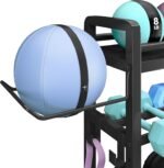 Yaheetech Weight Plate Rack Home Gym Yoga Mat Holder, Metal Dumbbell Rack Stand Fitness Equipment Storage with Hooks & Wheels for Kettlebells/Yoga Ball, Black - Image 7