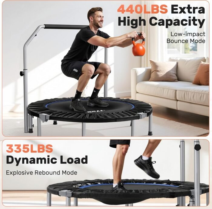 BCAN 40/48" Foldable Mini Trampoline Max Load 330lbs/440lbs, Fitness Rebounder with Adjustable Foam Handle, Exercise Trampoline for Adults Indoor/Garden Workout - Image 5
