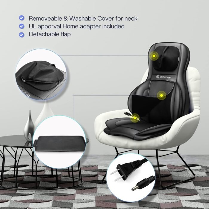 COMFIER Shiatsu Neck Back Massager with Heat,2D/3D Massage Chair Pad with App Control,Deep Tissue Kneading Massage Chair Pad with Compression,Chair Massager for Full Body,Gifts for Mom,Dad, Black - Image 8