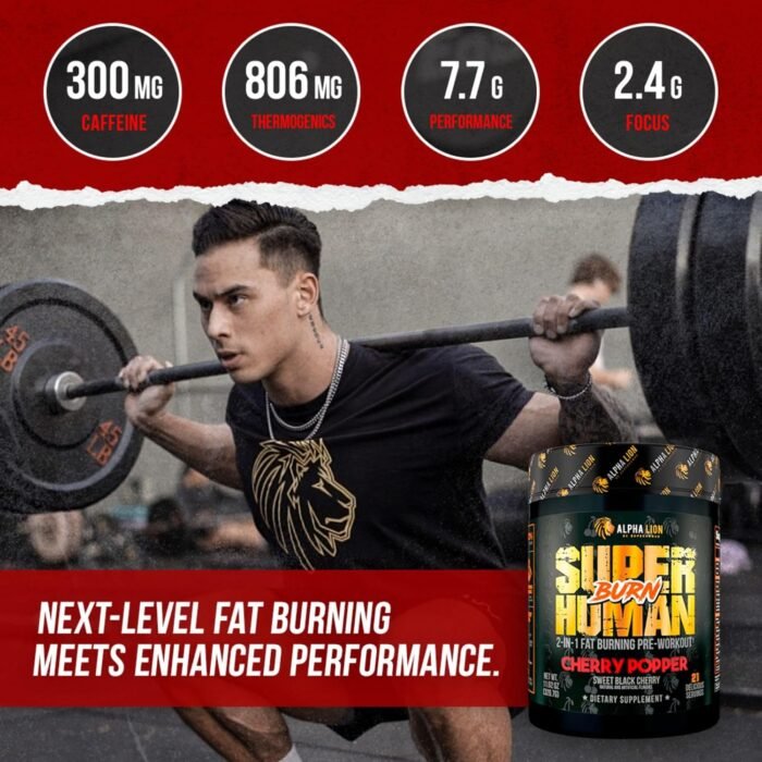 ALPHA LION Superhuman Burn – 2 in 1 Metabolism Booster Pre Workout and Thermogenic Fat Burner for Men – Appetite Suppressant and Weight Loss Supplement (21 Servings, Sweet Black Cherry Flavor) - Image 4