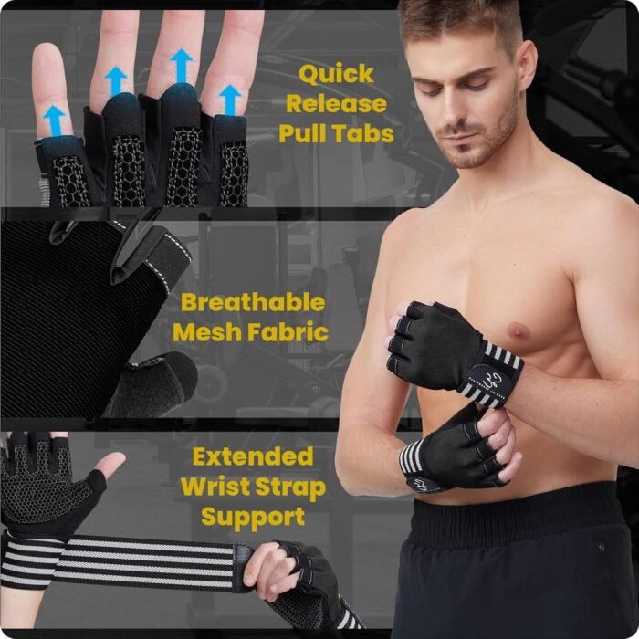 Special Essentials Workout Gym Gloves for Men and Women – Fingerless Exercise Gloves with Non-Slip Padding and Wrist Strap – Perfect for Weightlifting, Cycling & Training - Image 4