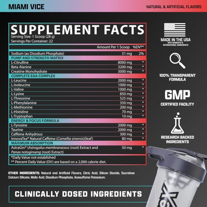 Nutrex Research Outlift Clinical | Clinically Dosed Pre Workout Powder with Creatine, 8G Citrulline, EAA | Energy, Performance, Pump Preworkout | Pineapple and Coconut | (22 Servings, Miami Vice) - Image 4