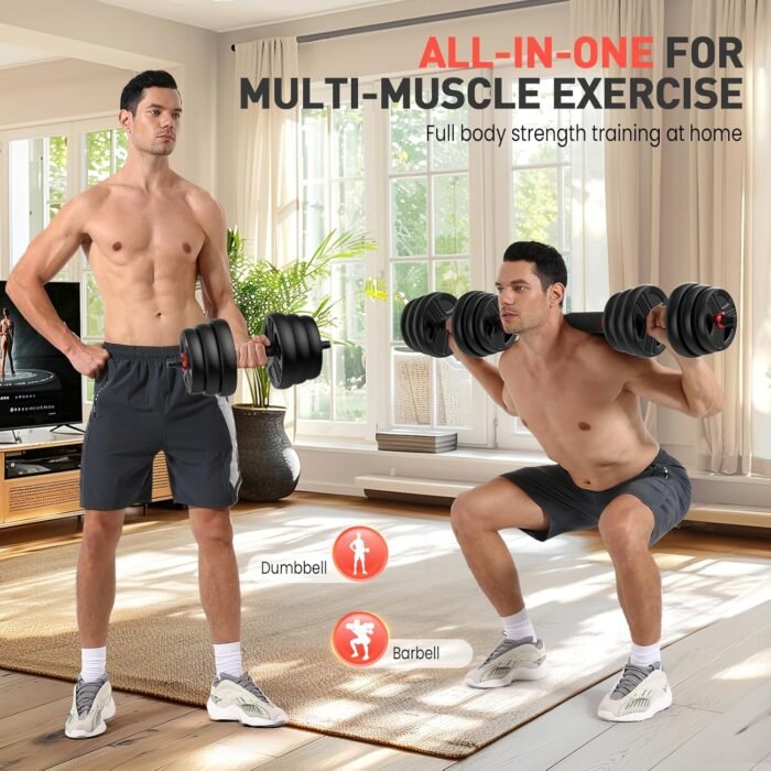 Adjustable Dumbbells Set, 20/30/40/60/80lbs Free Weight Set with Connector of 2 Convertible to Barbell, Fitness Exercises for Home Gym Suitable Men/Women - Image 3