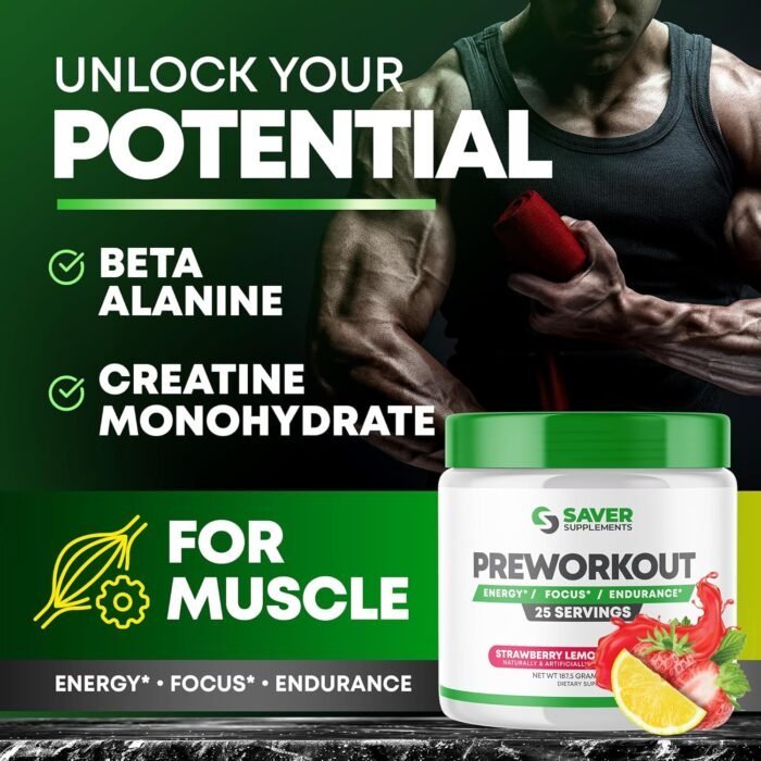 Pre Workout Powder with Beta Alanine, Creatine Monohydrate, BCAA, L Citrulline, L Arginine and Caffeine - Strawberry Lemonade Flavor - 25 Servings - Image 3