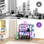 Dumbbell Rack, Weight Rack for Home Gym, 400LBS Metal Home Gym Storage with Lockable Wheels & 4 Adjustable Hooks, Weight Stand for Yoga Mat Storage, Dumbbells, Kettlebell, Foam Roller - Image 8