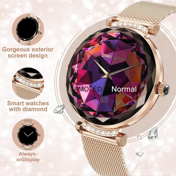 Smart Watches for Women Answer/Make Call, 1.19" AMOLED Smartwatch with Bluetooth for Android iOS Phones, IP68 Waterproof Fitness Tracker with Heart Rate SpO2 Sleep Monitor, Rose Gold - Image 4