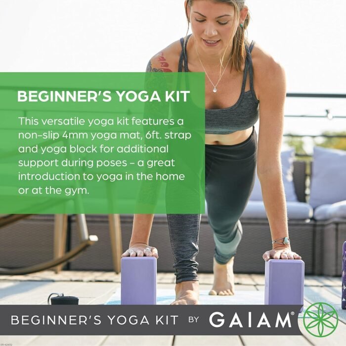 Gaiam Beginner's Yoga Starter Kit Set (Yoga Mat, Yoga Block, Yoga Strap) - Light 4mm Thick Printed Non-Slip Exercise Mat for Everyday Yoga - Includes 6ft Yoga Strap & Yoga Brick - Image 3