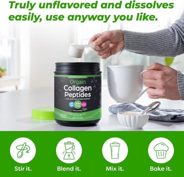 Orgain Hydrolyzed Collagen Peptides Powder For Women & Men, 20g Grass Fed Collagen, Unflavored - Hair, Skin, Nail, & Joint Support Supplement, Paleo & Keto, Non-GMO, Type I and III, 1lb - Image 7