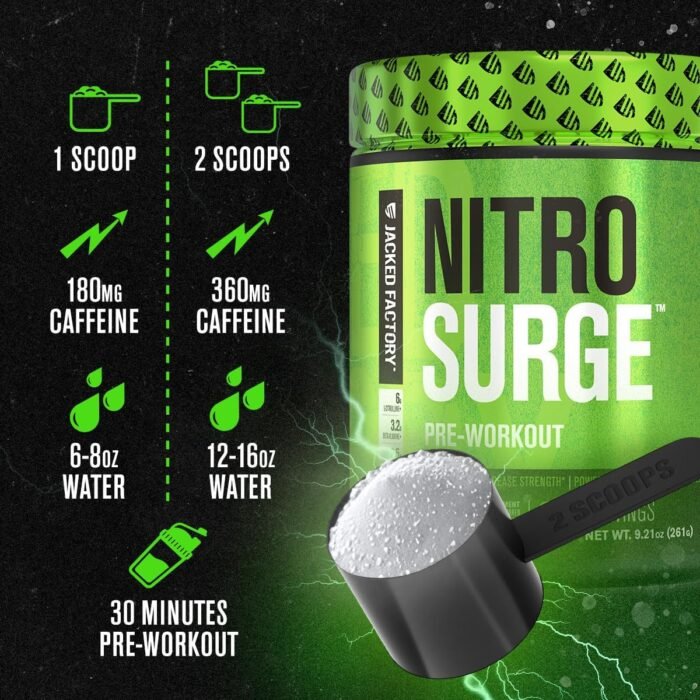 Jacked Factory NITROSURGE Pre Workout Supplement - Endless Energy, Instant Strength Gains, Clear Focus, Intense Pumps - NO Booster & Preworkout Powder with Beta Alanine - 30 Servings, Cherry Limeade - Image 5