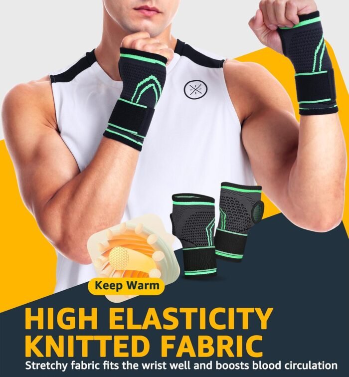 HiRui 2-Pack Wrist Brace Wrist Wraps, Hand Compression Sleeves with Wrist Straps Support for Fitness Weightlifting MTB Tendonitis Carpal Tunnel Arthritis Pain Relief (Green, X-Large) - Image 5