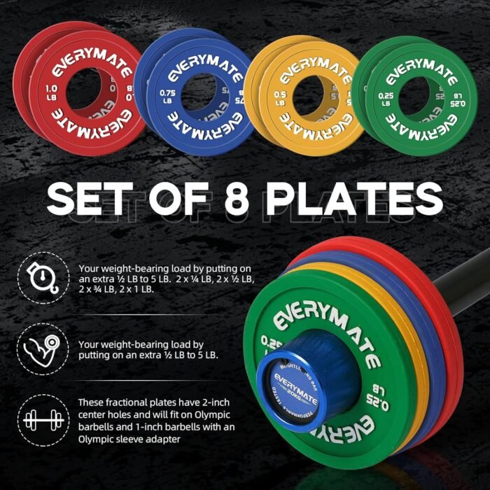 Rubber Fractional Weight Plates Set of 8 Micro Weight Plate Pair of 0.25LB 0.5LB 0.75LB 1 LB for Olympic Barbells for Strength Training Micro Plates Weight Plate - Image 4