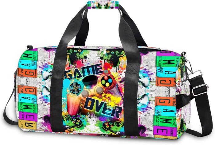 RLGPBON Gym Bag for Kids Boys and Girls, Duffel Bag for Sports, Swimming Gyms and Weekend Getaway, Waterproof Dufflebag with Shoe and Wet Clothes Compartment - Image 2