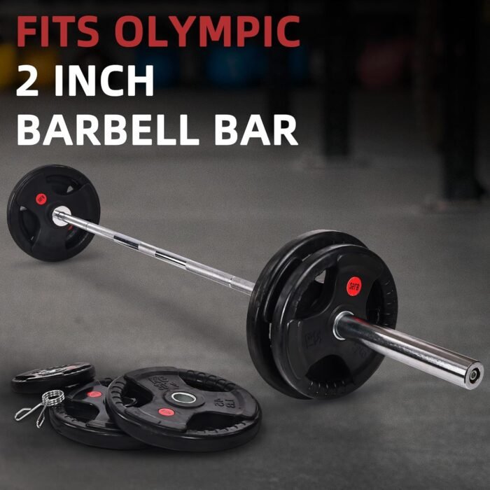 2-Inch Olympic ​Rubber Coated Cast Iron Plate Weight Plate for Strength Training and Weightlifting, Multiple Sizes - Image 5