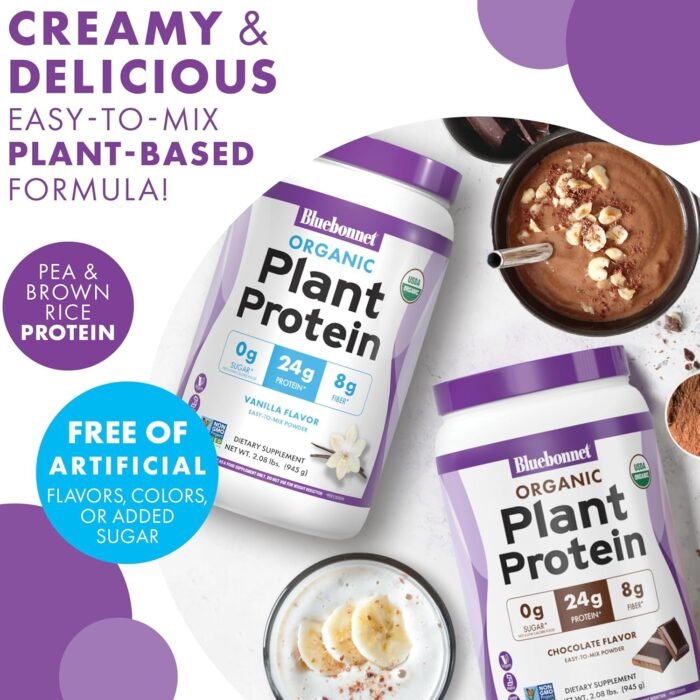 BlueBonnet Nutrition Organic Plant Protein Powder, 24g Plant Based Protein, Zero Sugar, 8g Fiber, USDA Organic, Non-GMO, Kosher, Gluten-Free, Soy-Free, Vegan, Vanilla Flavor, 21 Servings, 2.08 lbs - Image 5