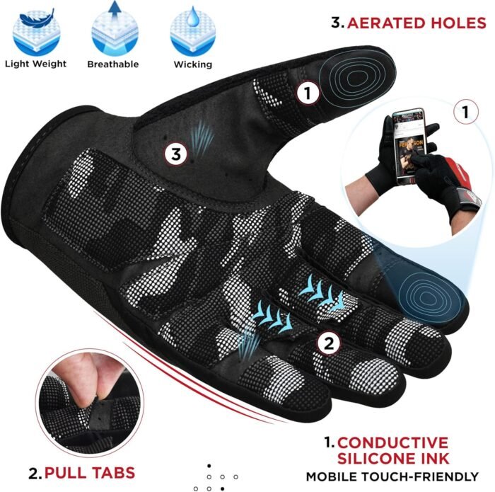 RDX Weight Lifting Gloves with Wrist Support -Touch Screen Full Finger Gym Workout, Breathable Anti Slip Padded Grip, Men Women Fitness Training, Powerlifting Bodybuilding HIIT Exercise Weightlifting - Image 6