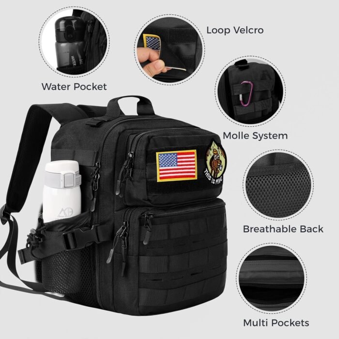 9L Mini Tactical Backpack Small Military Gym Bag for Men Women Molle Daypack Camping Backpack with Patch(Black) - Image 3