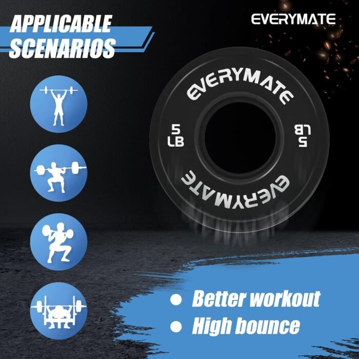 Black Change Weight Plates 1.25LB 2.5LB 5LB Set Fractional Olympic Bumper Plates for Cross Training Steel Insert Strength Training - Image 5